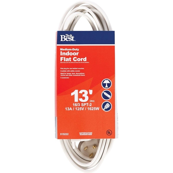 All-Source SPT-2 Extension Cord, 16 AWG, Indoor, 16/3, 3 Outlets, White, 13 ft IPF-PT2163-13-WH - main